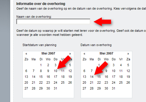 Geef de planning een naam en kies de data