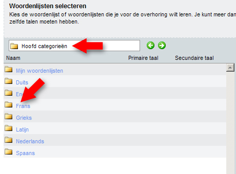 Woordenlijsten selecteren