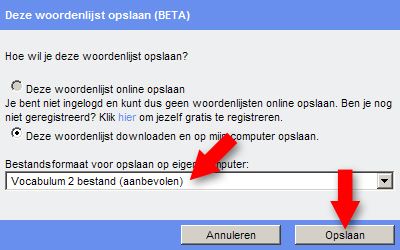 De woordenlijst opslaan op je eigen computer