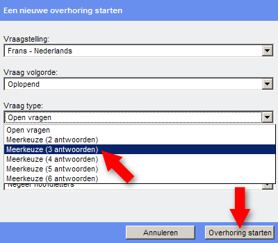 Instellingen van de nieuwe overhoring